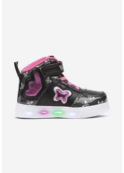 Czarne Płaskie Buty Sportowe Sneakersy za Kostkę z Ledami i Brokatem Ericea ze sklepu born2be.pl w kategorii Buty sportowe dziecięce - zdjęcie 175407117