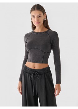 Damski longsleeve crop-top 4F 4FRAW24TLONF503 - czarny ze sklepu Sportstylestory.com w kategorii Bluzki damskie - zdjęcie 175409709