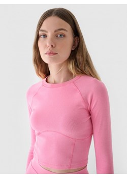 Damski longsleeve crop-top 4F 4FRAW24TLONF503 - różowy ze sklepu Sportstylestory.com w kategorii Bluzki damskie - zdjęcie 175409717