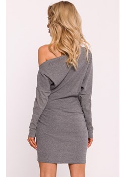Prążkowana sukienka mini z odkrytymi ramionami szary melanż M818, Kolor szary melanż, Rozmiar 2XL/3XL, MOE ze sklepu Primodo w kategorii Sukienki - zdjęcie 175432607