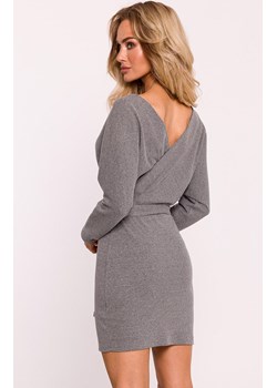 Prążkowana sukienka mini z paskiem szary melanż M819, Kolor szary melanż, Rozmiar 2XL/3XL, MOE ze sklepu Primodo w kategorii Sukienki - zdjęcie 175432627