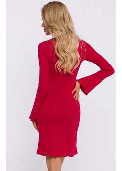 Sukienka prążkowana z poszerzonymi rękawami czerwona M821, Kolor czerwony, Rozmiar 2XL/3XL, MOE ze sklepu Primodo w kategorii Sukienki - zdjęcie 175432667