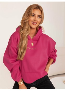 Logowana bluza oversize z kapturem Sillvia - fuksja - fuksja ze sklepu pakuten.pl w kategorii Bluzy damskie - zdjęcie 175443738