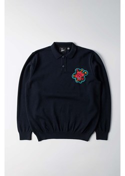 by Parra sweter wełniany Flower Blob Knitted Polo Shirt kolor granatowy  52226 ze sklepu PRM w kategorii Swetry męskie - zdjęcie 175449009