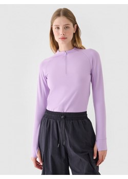 Damski longsleeve basic 4F 4FRAW24TLONF434 - fioletowy ze sklepu Sportstylestory.com w kategorii Bluzki damskie - zdjęcie 175452895