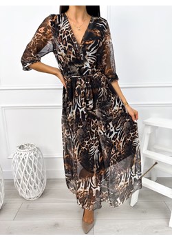 Czarna Sukienka w Zwierzęcy Wzór z Paseczkiem ze sklepu ModnaKiecka.pl w kategorii Sukienki - zdjęcie 175478147