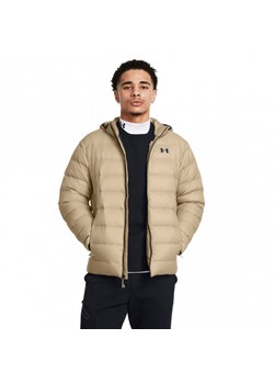 Męska kurtka z puchem naturalnym Under Armour Legend Down Hooded Jacket - beżowa ze sklepu Sportstylestory.com w kategorii Kurtki męskie - zdjęcie 175480395