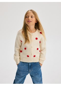 Reserved - Kardigan z kwiatową aplikacją - kremowy ze sklepu Reserved w kategorii Swetry dziewczęce - zdjęcie 175504515