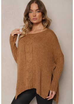 Brązowy Sweter Wełniany Oversize  Assa ze sklepu Renee odzież w kategorii Swetry damskie - zdjęcie 175536576