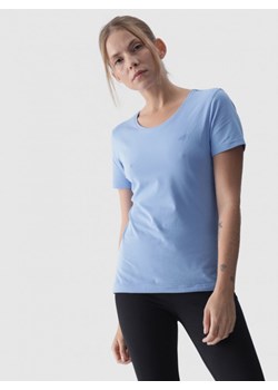 Damski t-shirt basic 4F 4FWMM00TTSHF1845 - niebieski ze sklepu Sportstylestory.com w kategorii Bluzki damskie - zdjęcie 175551499