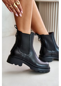 Sztyblety Botki Ocieplane Skóra Naturalna Ozdobny Łańcuch Czarne D&A JC42-86 ze sklepu ZAZOO w kategorii Botki - zdjęcie 175564708