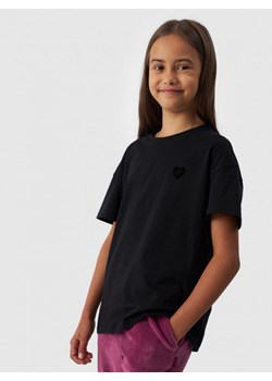 Dziewczęcy t-shirt basic 4F 4FJWAW24TTSHF1546 - czarny ze sklepu Sportstylestory.com w kategorii Bluzki dziewczęce - zdjęcie 175607245