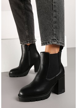 Czarne Botki na Obcasie w Stylu Sztybletów z Gumką Realine ze sklepu born2be.pl w kategorii Botki - zdjęcie 175608018