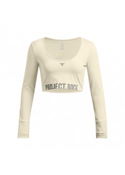 Damski longsleeve treningowy Under Armour Project Rock W Lg Ls Workout Top - beżowy ze sklepu Sportstylestory.com w kategorii Bluzki damskie - zdjęcie 175631666