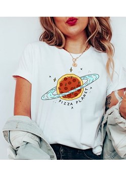 Biała koszulka damska pizza planet ze sklepu Time For Fashion w kategorii Bluzki damskie - zdjęcie 175635838