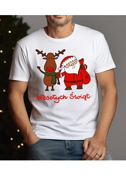 Męska koszulka wesołych świąt mikołaj z reniferem ze sklepu Time For Fashion w kategorii T-shirty męskie - zdjęcie 175639896