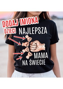 CZARNA Koszulka NAJLEPSZA MAMA NA ŚWIECIE - DODAJ IMIONA 4 dzieci ze sklepu Time For Fashion w kategorii Bluzki damskie - zdjęcie 175641746