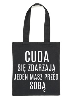 Czarny Shopper"CUDA SIĘ ZDARZAJĄ JEDEN MASZ PRZED SOBĄ" ze sklepu Time For Fashion w kategorii Torby Shopper bag - zdjęcie 175642727