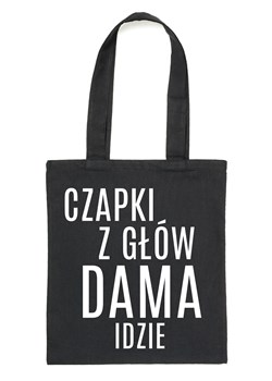 Czarny Shopper"CZAPKI Z GŁÓW DAMA IDZIE" ze sklepu Time For Fashion w kategorii Torby Shopper bag - zdjęcie 175642968