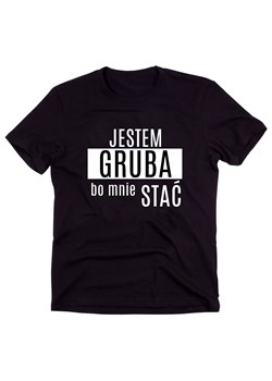 Czarny Klasyczny T-shirt "JESTEM GRUBA BO MNIE STAĆ" ze sklepu Time For Fashion w kategorii Bluzki damskie - zdjęcie 175643778