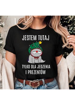 Czarna damska koszulka świąteczna Jestem tu tylko dla jedzenia i prezentów ze sklepu Time For Fashion w kategorii Bluzki damskie - zdjęcie 175675359