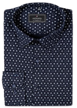 Elegancka Koszula o Prostym Kroju - Victorio - Granat w Drobny Wzór KSDWVCTO735RG ze sklepu JegoSzafa.pl w kategorii Koszule męskie - zdjęcie 175829256