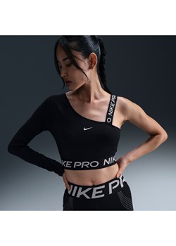 Damska asymetryczna koszulka o skróconym kroju Dri-FIT Nike Pro Shine - Czerń ze sklepu Nike poland w kategorii Bluzki damskie - zdjęcie 175850665