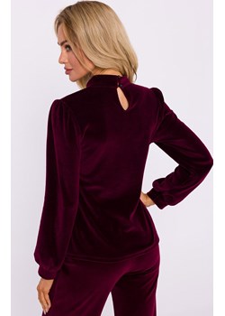 Welurowa bluzka z dekoltem typu halter neck bordowa M831, Kolor bordowy, Rozmiar L, MOE ze sklepu Primodo w kategorii Bluzki damskie - zdjęcie 175926365