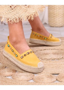 Royalfashion Damskie żółte espadryle z kryształkami Ziennie ze sklepu royalfashion.pl w kategorii Espadryle damskie - zdjęcie 175998779