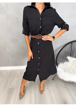 Czarna Sukienka z Kieszonkami i Paskiem ze sklepu ModnaKiecka.pl w kategorii Sukienki - zdjęcie 176018629