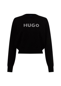 HUGO BLUE Damski sweter z dzianiny - Slogerix _B Kobiety czarny jednolity ze sklepu vangraaf w kategorii Swetry damskie - zdjęcie 176039487