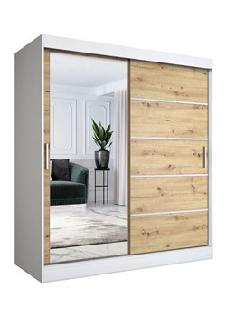 Szafa na ubrania przesuwna 180 cm biel + dąb artisan T4-Z80 ze sklepu Edinos.pl w kategorii Szafy - zdjęcie 176065216