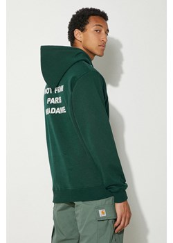 Drôle de Monsieur bluza bawełniana Le Hoodie Slogan męska kolor zielony z kapturem z nadrukiem PERM-HO162-CO127-DGN ze sklepu ANSWEAR.com w kategorii Bluzy męskie - zdjęcie 176070307