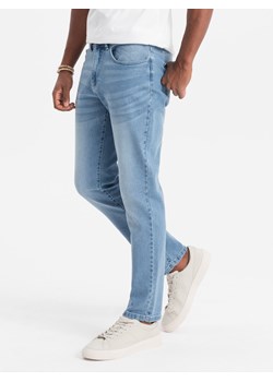 Spodnie męskie jeansowe SLIM FIT - jasnoniebieskie V2 OM-PADP-0110 ze sklepu ombre w kategorii Jeansy męskie - zdjęcie 176072459