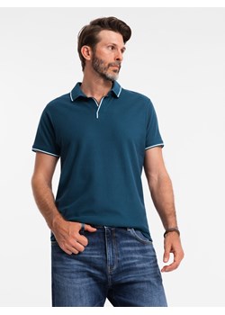 Koszulka męska polo z dzianiny pique bez guzików - granatowa V3 OM-POSS-0110 ze sklepu ombre w kategorii T-shirty męskie - zdjęcie 176080579