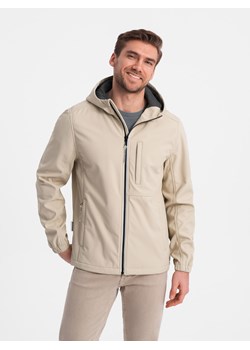 Męska kurtka SOFTSHELL z polarowym środkiem - piaskowy V4 OM-JANP-0137 ze sklepu ombre w kategorii Kurtki męskie - zdjęcie 176080856