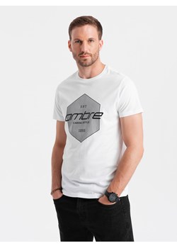 T-shirt męski bawełniany z nadrukiem geometrycznym i logotypem - biały V1 OM-TSPT-0141 ze sklepu ombre w kategorii T-shirty męskie - zdjęcie 176081108