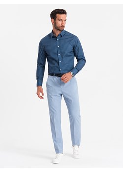 Bawełniana koszula męska we wzory SLIM FIT - niebieska V4 OM-SHCS-0151 ze sklepu ombre w kategorii Koszule męskie - zdjęcie 176228479