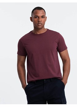 Klasyczny T-shirt męski bawełniany BASIC - bordowy V10 OM-TSBS-0146 ze sklepu ombre w kategorii T-shirty męskie - zdjęcie 176228487