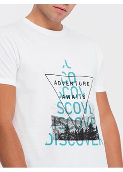 T-shirt męski bawełniany z nadrukiem - biały V1 OM-TSPT-0165 ze sklepu ombre w kategorii T-shirty męskie - zdjęcie 176228555