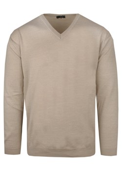 Męski Sweter Wełniany (V-neck) - Max Sheldon - Jasny Beż SWKNGS10443melanzjasbezV ze sklepu JegoSzafa.pl w kategorii Swetry męskie - zdjęcie 176245807