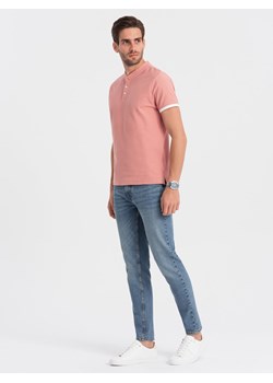 Męska koszulka polo bez kołnierzyka - różowa V7 OM-TSCT-0156 ze sklepu ombre w kategorii T-shirty męskie - zdjęcie 176245988