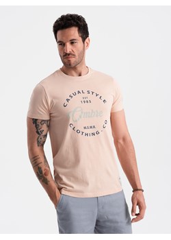 T-shirt męski z nadrukiem Ombre Casual Style – jasnoróżowy V3 OM-TSPT-0144 ze sklepu ombre w kategorii T-shirty męskie - zdjęcie 176246026