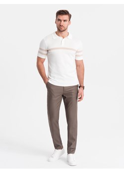 Spodnie męskie klasyczne chino SLIM FIT - ciemnobeżowe V2 OM-PACP-0182 ze sklepu ombre w kategorii Spodnie męskie - zdjęcie 176246329