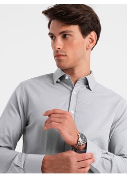 Męska koszula SLIM FIT z ozdobnej tkaniny – szara V2 OM-SHCS-0175 ze sklepu ombre w kategorii Koszule męskie - zdjęcie 176248348