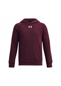 Chłopięca bluza dresowa nierozpinana z kapturem Under ArmourUA Rival Fleece Hoodie - bordowa ze sklepu Sportstylestory.com w kategorii Bluzy chłopięce - zdjęcie 176252507