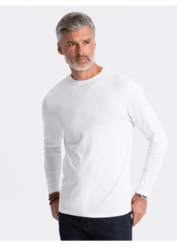 Longsleeve męski BASIC z okrągłym dekoltem - biały V4 OM-LSBL-0106 ze sklepu ombre w kategorii T-shirty męskie - zdjęcie 176261475