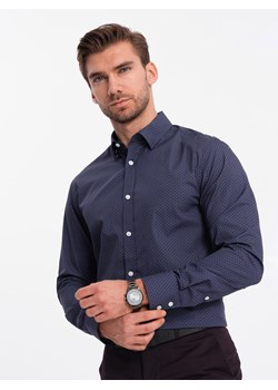 Koszula męska bawełniana we wzory SLIM FIT - granatowa V6 OM-SHCS-0151 ze sklepu ombre w kategorii Koszule męskie - zdjęcie 176262148