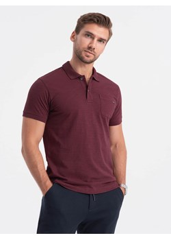 T-shirt męski polo z ozdobnymi guzikami - bordowy V6 S1744 ze sklepu ombre w kategorii T-shirty męskie - zdjęcie 176276078