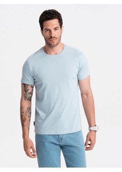 T-shirt męski klasyczny bawełniany BASIC - jasnoniebieski V19 OM-TSBS-0146 ze sklepu ombre w kategorii T-shirty męskie - zdjęcie 176276098